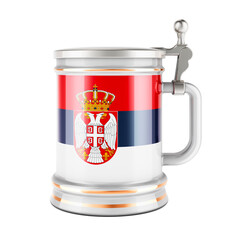 Beer mug with Serbian flag, 3D rendering