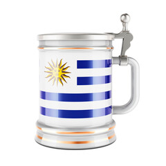 Beer mug with Uruguayan flag, 3D rendering