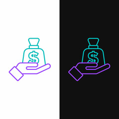 Line Money in hand icon isolated on white and black background. Insurance concept. Security, safety, protection, protect concept. Colorful outline concept. Vector