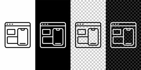 Set line Software, web developer programming code icon isolated on black and white, transparent background. Javascript computer script random parts of program code. Vector