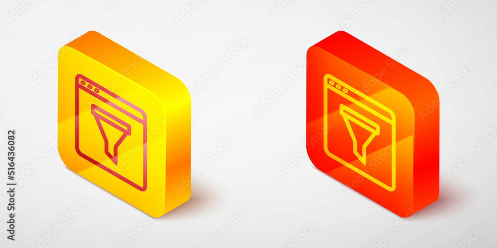 Aufkleber isometric line browser window icon isolated on grey background. yellow and orange square button. vec