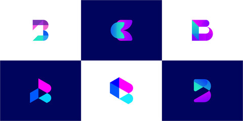 Letter B logo with monogram semi transparent and multicolor gradients concept