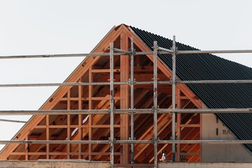 Closeup of a house scaffolding in New Zealand