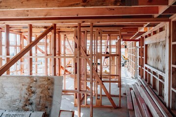Interior of a house scaffolding in New Zealand
