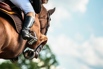 Horse Jumping, Equestrian Sports, Show Jumping themed photo. - obrazy, fototapety, plakaty