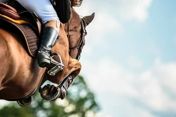 Rolgordijnen Horse Jumping, Equestrian Sports, Show Jumping themed photo. © Marcin Kilarski/Wirestock Creators