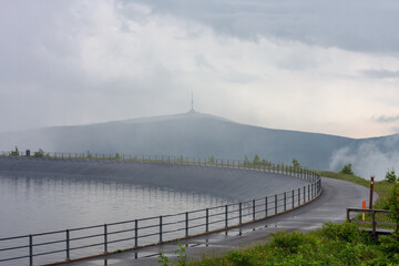 Upper water reservoir of the pumped storage hydro power plant Dlouhe Strane in Jeseniky Mountains,...