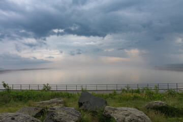 Upper water reservoir of the pumped storage hydro power plant Dlouhe Strane in Jeseniky Mountains,...