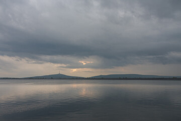 Upper water reservoir of the pumped storage hydro power plant Dlouhe Strane in Jeseniky Mountains,...