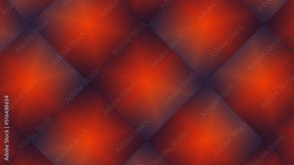 Poster bright red background. motion.large squares that hypnotize in animation.