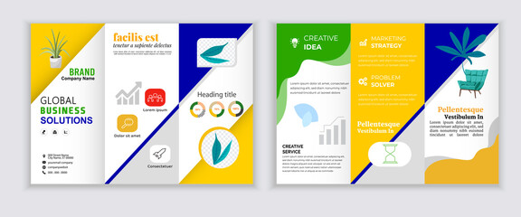 modern trifold business Leaflet brochure template. Creative Flyer template flat design set. geometric abstract business brochure. Corporate minimalist promotion layout. Professional trend brochure.