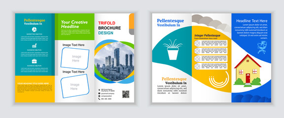 modern trifold business Leaflet brochure template. Creative Flyer template flat design set. geometric abstract business brochure. Corporate minimalist promotion layout. Professional trend brochure.