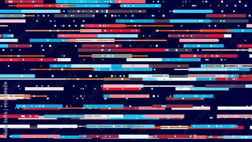 Poster horizontal, parallel graphic lines moving from side to side on a dark blue background. motion. rando