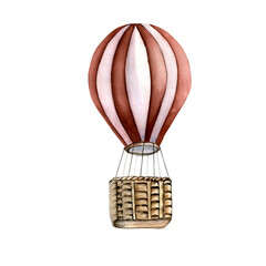 Retro hot air balloon vintage style watercolor illustration isolated.