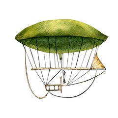 First dirigible vintage style watercolor illustration isolated.