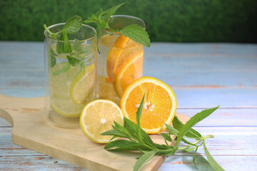 refreshing lemonade made from lemon, orange and mint