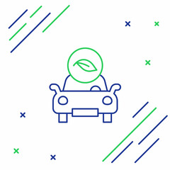 Line Eco car concept drive with leaf icon isolated on white background. Green energy car symbol. Colorful outline concept. Vector