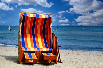 Beach chairs on Timmendorfer Strand - obrazy, fototapety, plakaty