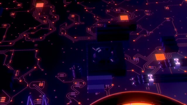 Abstract control panel of a futuristic computer machine. Glowing indicators of an alien computer.