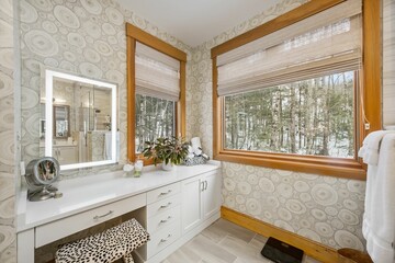 Functional bathroom interior with a makeup vanity