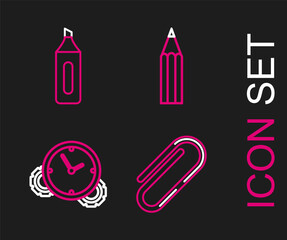 Set line Paper clip, Time Management, Pencil and Marker pen icon. Vector