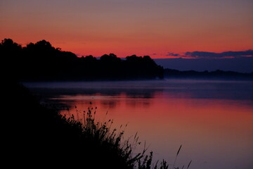 Lake fogliano at dawn, Circeo national park. Italy	