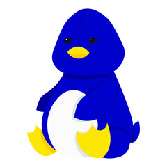 Cute plush blue penguin. Flat vector illustration. Teddy Penguin. A stuffed toy in the form of a penguin