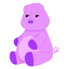 Cute stuffed pig. Vector illustration in a flat style. Plush toy pig