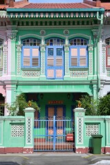 Facade of ornate Peranakan terrace house along Koon Seng Road, in the Joo Chiat enclave, Singapore