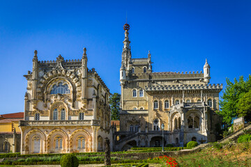 Bussaco palace located in the portuguese thermal region of Luso, worldwide known by it&acute;s mineral waters. Palace in the woods in the protected forest of Bussaco