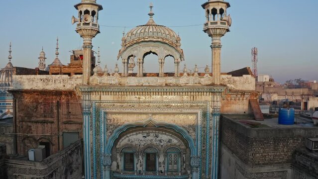 Aerial footage of a mosque in Rawalpindi, Pakistan in blue sky background