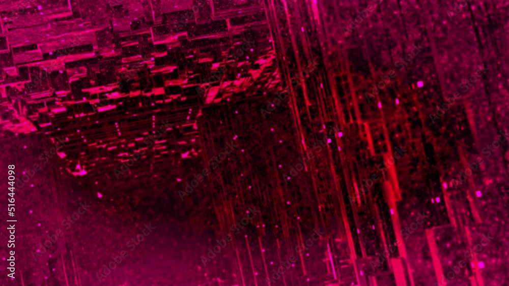 Poster flying into digital technologic tunnel with 3d big data objects. motion. technological and connectio