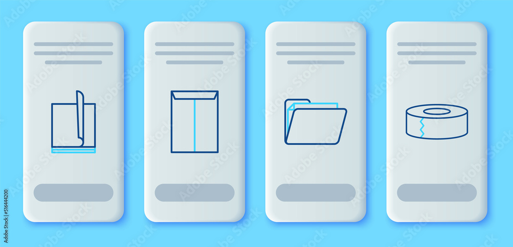 Poster set line envelope, document folder, file document and scotch icon. vector