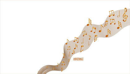 Golden Music notes on  line wave background. Music notes isolated vector illustration Can be adapt to Brochure, Annual Report, Magazine, music poster.