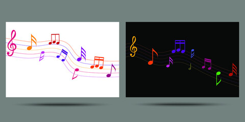 Music notes. Abstract musical background. Colorfull abstract music notes on line wave background.