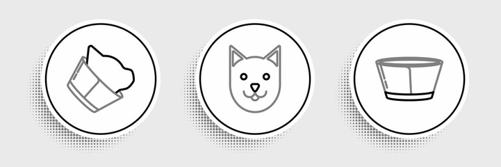 Set line Protective cone collar, Veterinary clinic symbol and Cat icon. Vector