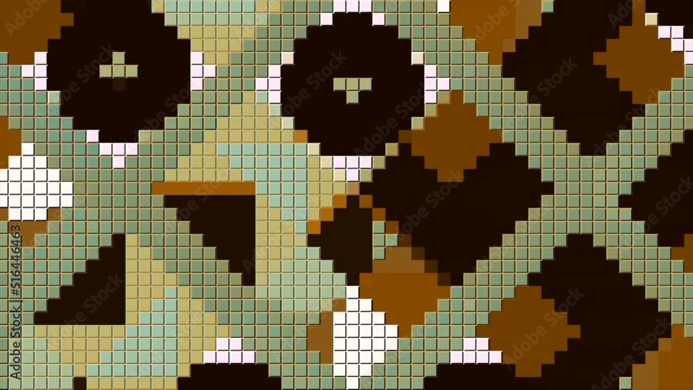 Poster mosaic with many little colorful square pieces. motion. transforming geometric pixelated shapes.