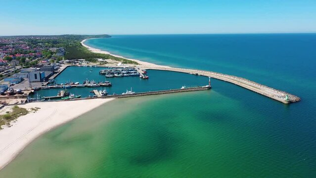 Aerial landscape of the beach in Wladyslawowo by the Baltic Sea at summer. Poland.