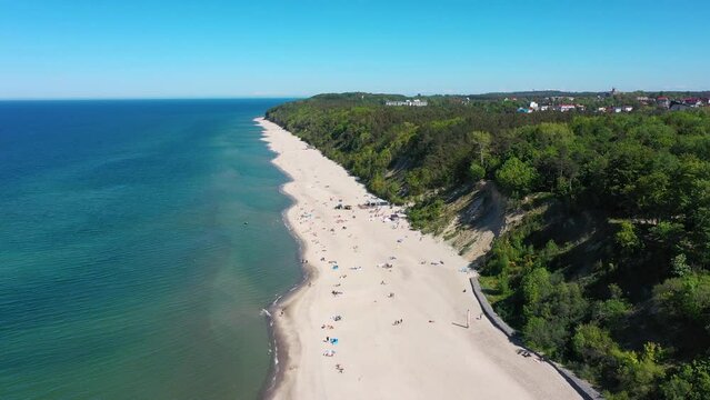 Aerial landscape of the beach in Jastrzebia Gora by the Baltic Sea at summer. Poland.