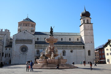 Duomo Square with the Cathedral of San Vigilio and the Fountain of Neptune in Trento, Trentino Italy - 516448014