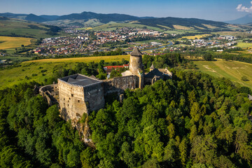 Fototapeta na wymiar Medieval castle Stara Lubovna in SLovakia, Drone View