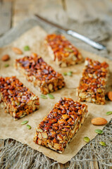 Healthy honey nuts bars with milk