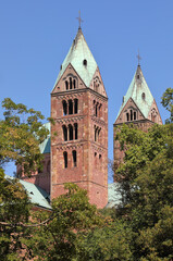 Fototapeta na wymiar Vertical picture of the Imperial Cathedral Basilica of the Assumption and St Stephen in Speyer, also called the Speyer Cathedral, Germany