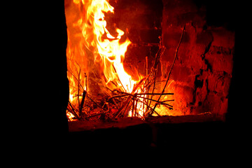 fire in the fireplace, close-up as a texture for the background