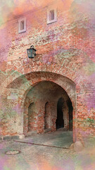 Castle wall Brick arch in Brno watercolor pattern colorful illustration