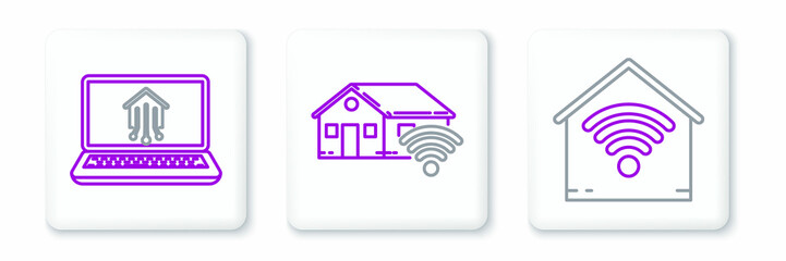 Set line Smart home with wi-fi, Laptop smart and icon. Vector