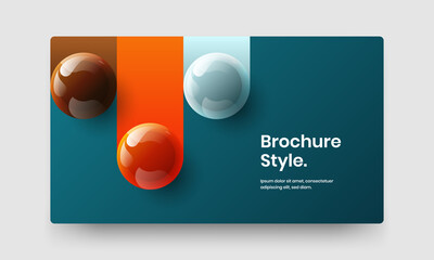 Unique corporate brochure vector design illustration. Amazing realistic spheres pamphlet template.