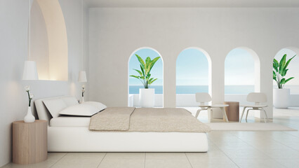 White Bedroom interior Santorini style - 3D rendering