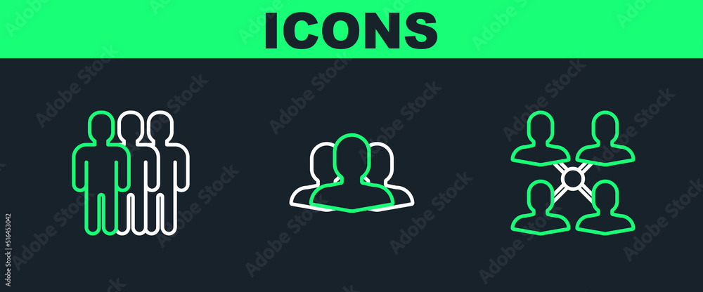 Poster set line project team base, users group and icon. vector
