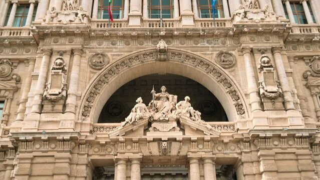 Supreme Court of Cassation located in Rome center, Italy. Facade with sculptures and entrance